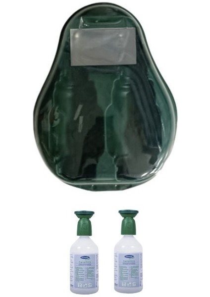 Göz Duşu Solüsyonu Istasyonu Set (Boş Istasyon + Actiomedic Biophos 74 Yeşil Toz Çapak Göz Duşu Solüsyonu 500ML 2 Adet)