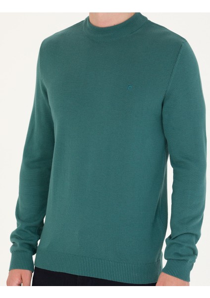 Erkek Yeşil Slim Fit Çeyrek Yaka Basic Triko Kazak 50276158-VR054