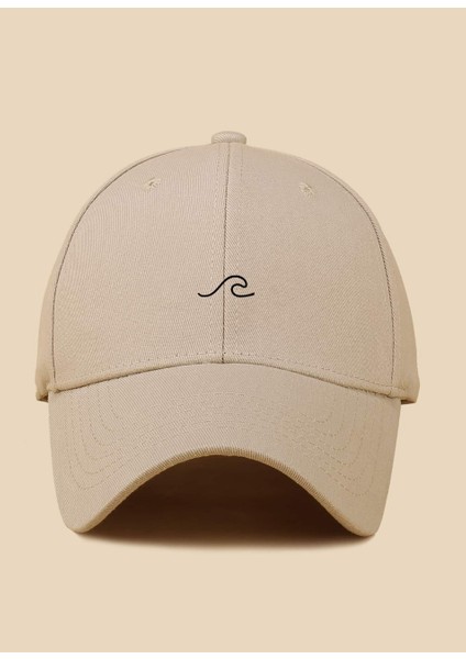 Dalga Figürlü Baskılı Koyu Bej Unisex Klasık Cap Model Ayarlanabilir Çırtlı Şapka