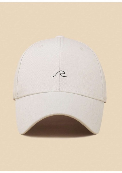 Dalga Figürlü Baskılı Koyu Bej Unisex Klasık Cap Model Ayarlanabilir Çırtlı Şapka