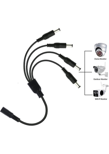 4'lü Dc Adaptör Çoklayıcı Kablo 5.5*2.1mm - 1 Dişi 4 Erkek - Şerit LED Cctv Power Jack - 40CM modelleri