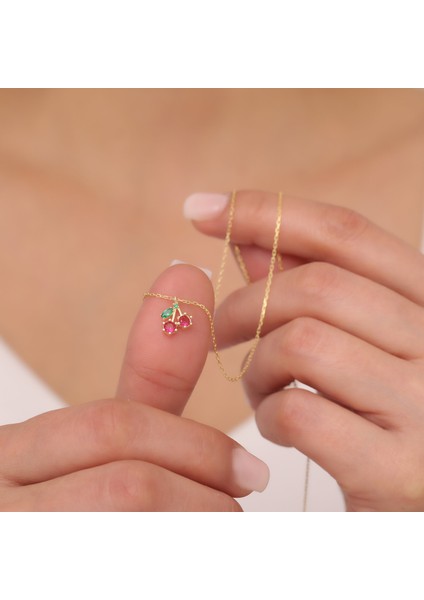 925 Ayar Gümüş Renkli Taşlı Kiraz Kolye fiyatları