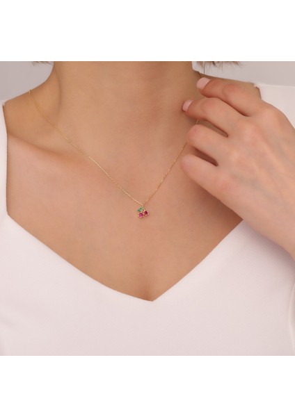 925 Ayar Gümüş Renkli Taşlı Kiraz Kolye modelleri