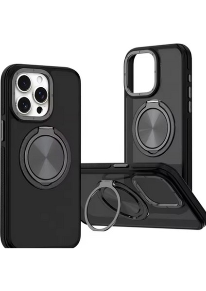 Apple iPhone 16 Pro ile Uyumlu Kılıf Double Color Magsafe ile Uyumlu Stand Olabilen 360° Dönen Halka Ring Tutuculu Already Magnetic Wireless Apple iPhone ile Uyumlu Kılıf Kapak Siyah