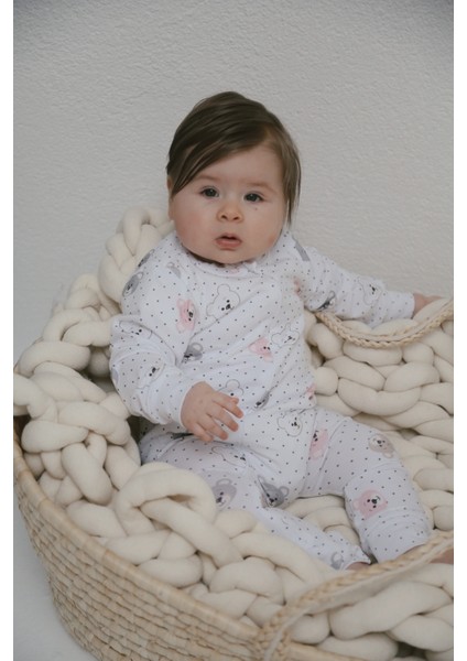 Organik Pamuk 2 Li Soft Ayıcık ve Pembe Ekose Kız Bebek Uyku Tulumu