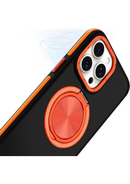 iPhone 16 Pro ile Uyumlu Kılıf Double Color Magsafe ile Uyumlu Stand Olabilen 360° Dönen Halka Ring Tutuculu Already Magnetic Wireless iphone ile Uyumlu Kılıf Kapak Siyah-Kırmızı fırsatları