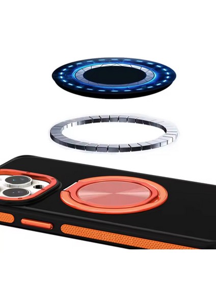 iPhone 16 Pro ile Uyumlu Kılıf Double Color Magsafe ile Uyumlu Stand Olabilen 360° Dönen Halka Ring Tutuculu Already Magnetic Wireless iphone ile Uyumlu Kılıf Kapak Siyah-Lacivert fiyatları