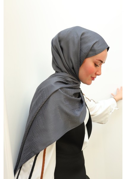 Labirent Desen Jakarlı Deluxe Şal - Füme