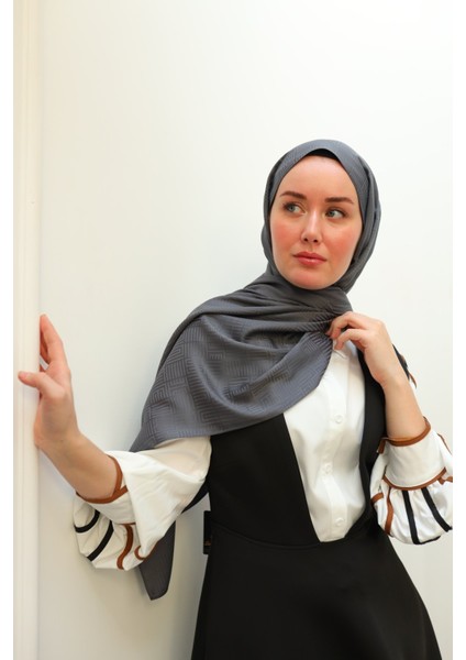 Labirent Desen Jakarlı Deluxe Şal - Füme modelleri