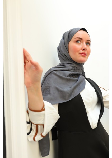 Labirent Desen Jakarlı Deluxe Şal - Füme indirimleri