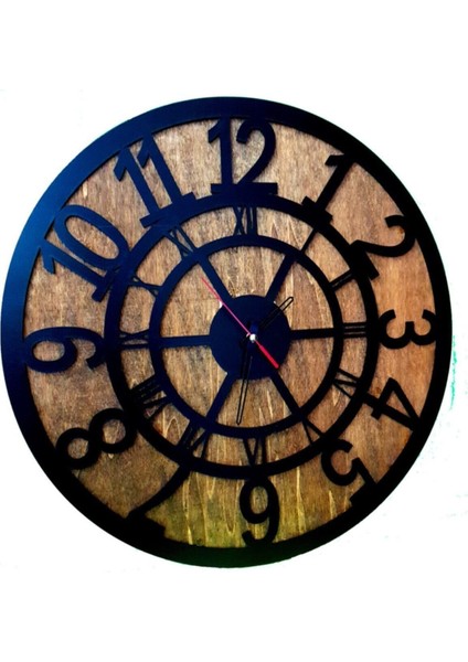 Dekoratif Lazer Kesim Desenli Ahşap Duvar Saati 30 cm
