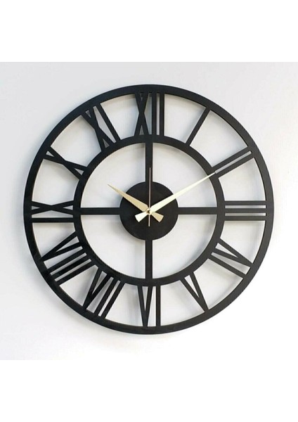 - Roma Rakamlı Yuvarlak Çerçeveli Siyah Lazer Kesim Ahşap Duvar Saati Lazer Saat