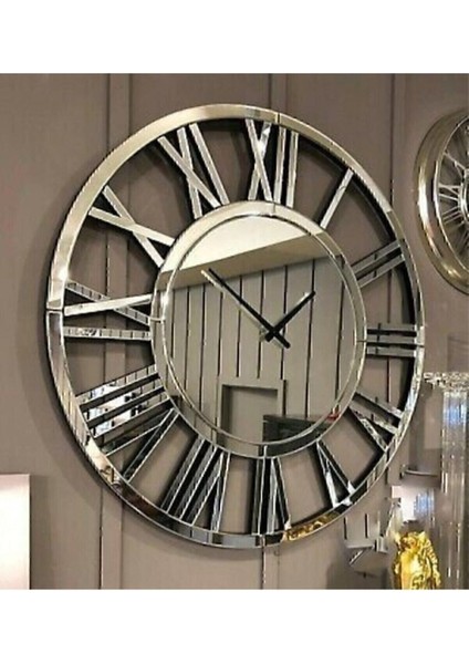 Gümüş Büyük Boy Dekoratif Vıp Pleksi Duvar Saati 47 cm 46 cm Modern