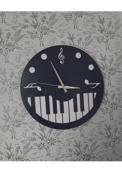 Ahşap Dekoratif Lazer Kesim Hediyelik Duvar Saati Piyano 6 ml Mdf 38 cm