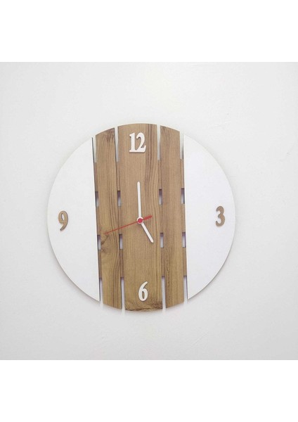 Modern Ahşap Lazer Kesim Beyaz Duvar Saati 50X50