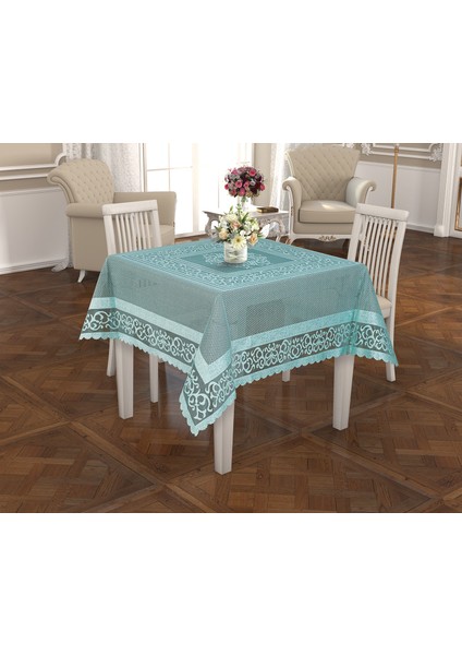 Osmanlı Desen Masa Örtüsü Su Yeşili 160x160 kare