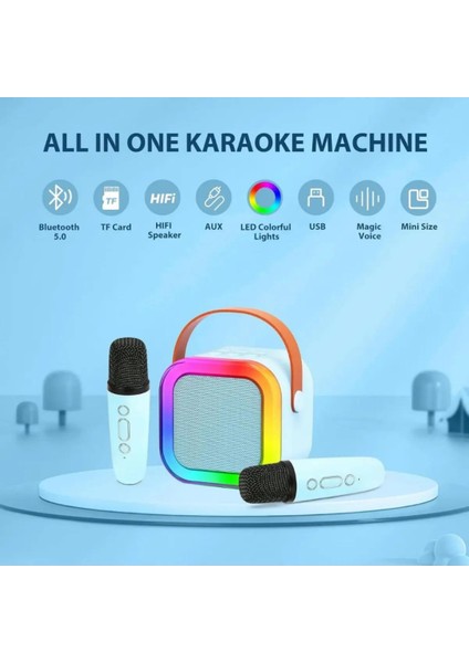 Araoke Hoparlör 5W Tf Kart/usb/tws Özellikli 2inch Bass Mikrofonlu Rgb Işıklı Bluetooth Speaker