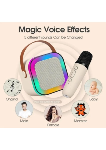Araoke Hoparlör 5W Tf Kart/usb/tws Özellikli 2inch Bass Mikrofonlu Rgb Işıklı Bluetooth Speaker