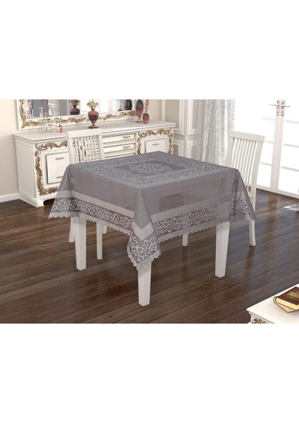 Osmanlı Desen Masa Örtüsü Gri 160x160 cm kare masa örtüsü