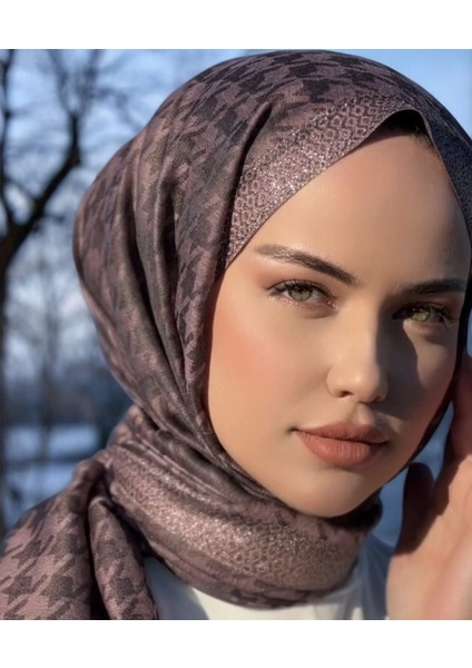 Kazayağı Desenli %40 Ipek Tül Şal - Kahve
