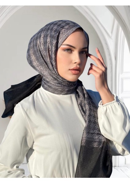 Kazayağı Desenli %40 Ipek Tül Şal - Füme