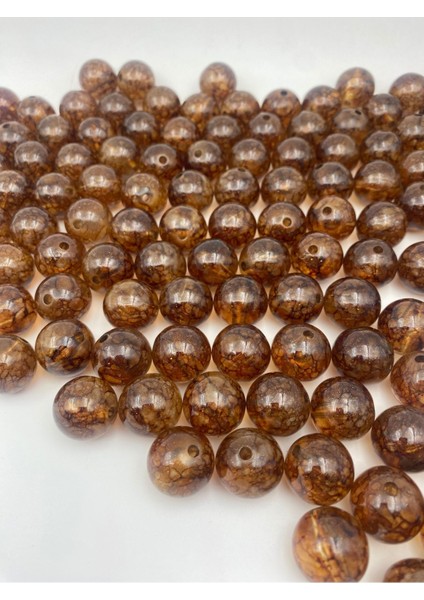 100GR 20MM Kahverengi Ebruli Simli Akrilik Boncuk, Çanta Boncuğu (100GR, ~22 Adet)