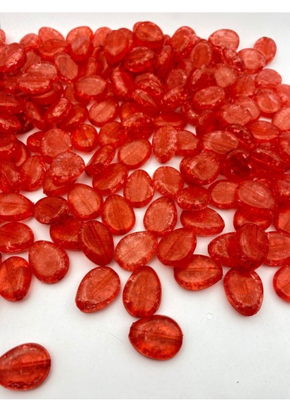 100GR Kırmızı Renk Çatlak Çakıl Model Akrilik Boncuk, Çanta Yapım,hobi Boncuğu (100GR, ~34 Adet)