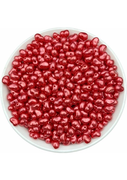 50GR Kırmızı Renk Formsuz Şekilsiz Plastik Lüks Barok Inci Boncuk, Yamuk Inci (~250 Adet)
