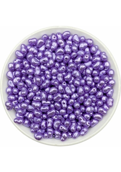 50GR Mor Renk Formsuz Şekilsiz Plastik Lüks Barok Inci Boncuk, Yamuk Inci (~250 Adet)