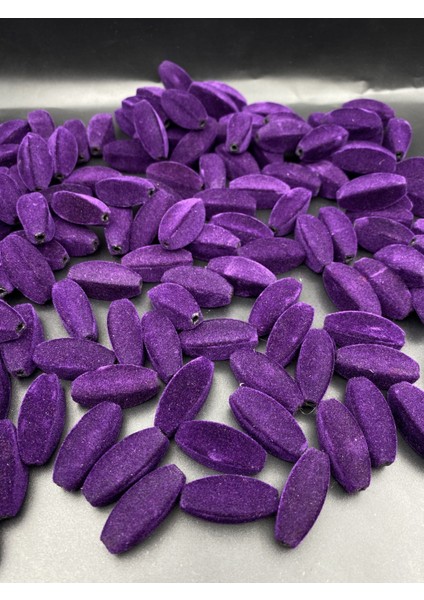 Mor Renk Köşeli Kütük Model Kadife Boncuk Takı, Çanta Yapım Boncuğu ( 100GR,~26 Adet) fırsatları