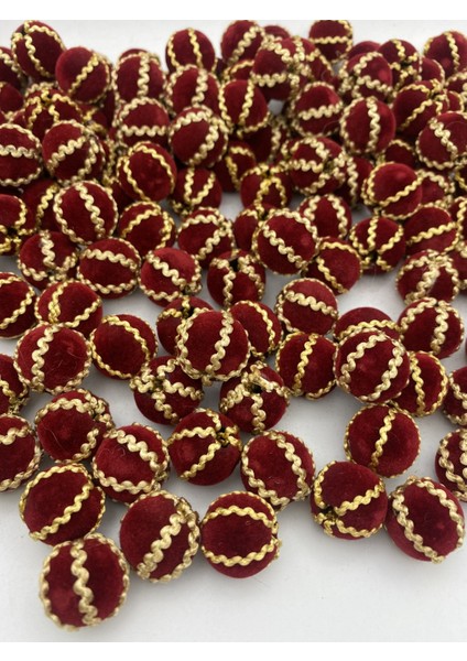 18MM Gold Örgülü Kırmızı / Bordo Renk Kadife Boncuk Takı Yapım, Çanta Boncuğu ( 100GR,~32 Adet)