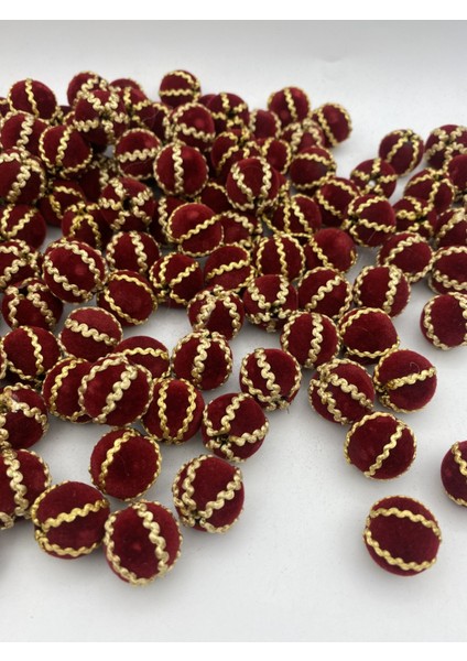 18MM Gold Örgülü Kırmızı / Bordo Renk Kadife Boncuk Takı Yapım, Çanta Boncuğu ( 100GR,~32 Adet) fiyatları