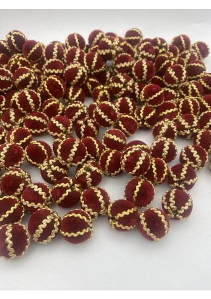 18MM Gold Örgülü Kırmızı / Bordo Renk Kadife Boncuk Takı Yapım, Çanta Boncuğu ( 100GR,~32 Adet) modelleri
