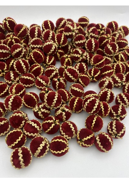 18MM Gold Örgülü Kırmızı / Bordo Renk Kadife Boncuk Takı Yapım, Çanta Boncuğu ( 100GR,~32 Adet) fırsatları