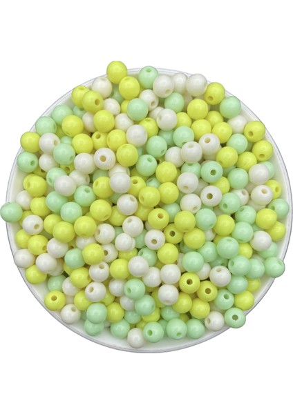 50GR 8mm Sarı Yeşil Renk Tonlu Yuvarlak Plastik Akrilik Boncuk ,takı, Çanta Boncuğu (50GR,~170ADET)