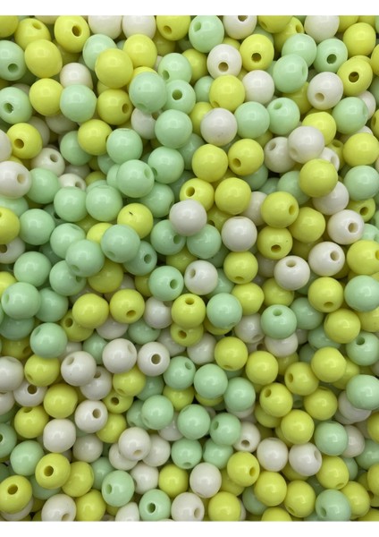 50GR 8mm Sarı Yeşil Renk Tonlu Yuvarlak Plastik Akrilik Boncuk ,takı, Çanta Boncuğu (50GR,~170ADET) fiyatları