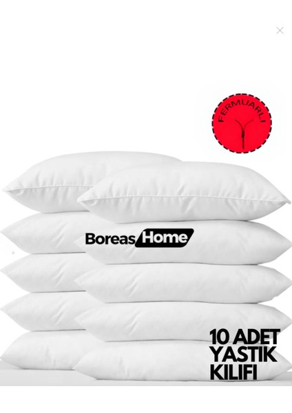 Pamuklu Yastık Kılıfı (50X70 Cm) - Beyaz, Fermuarlı, 10'lu Paket