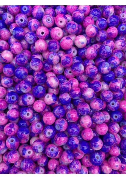 50GR 8mm Desenli Fuşya - Mavi Renkli Cam Inci Boncuk,takı Yapımı,hobi Boncuğu (~70 Adet) fiyatları