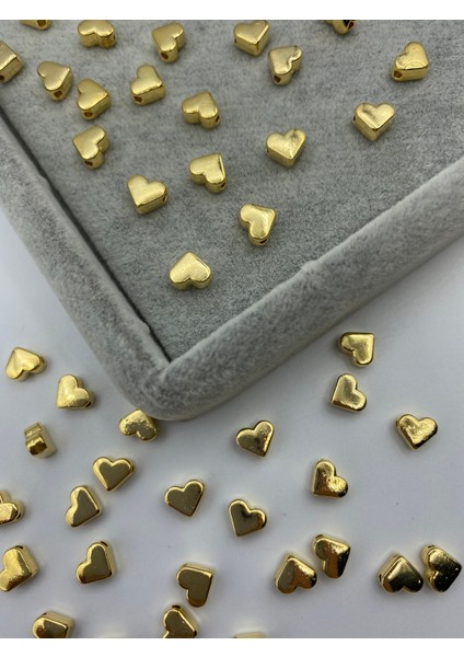 3 Adet 18 Ayar Altın Kaplama Kalp Figür,delikli Takı Boncuğu