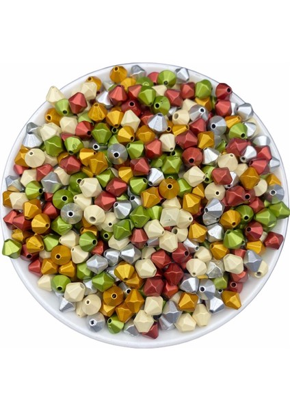 50GR 8mm Mat Metalik Karışık Renkli Piramit Boncuk , Takı Yapım Hobi Boncuğu ( 50GR,~275 Adet)