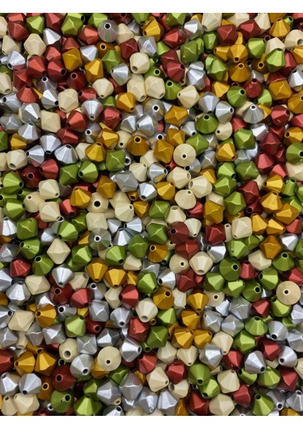 50GR 8mm Mat Metalik Karışık Renkli Piramit Boncuk , Takı Yapım Hobi Boncuğu ( 50GR,~275 Adet) fiyatları