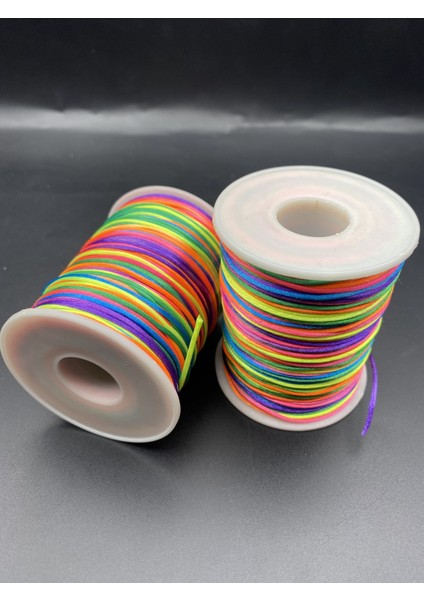 Floş Ip, 100 Metre (Bobin) Gökkuşağı Mix Renk Floş Ip, 1mm Floş Ip / Sıçan Kuyruğu Takı Bileklik Ipi