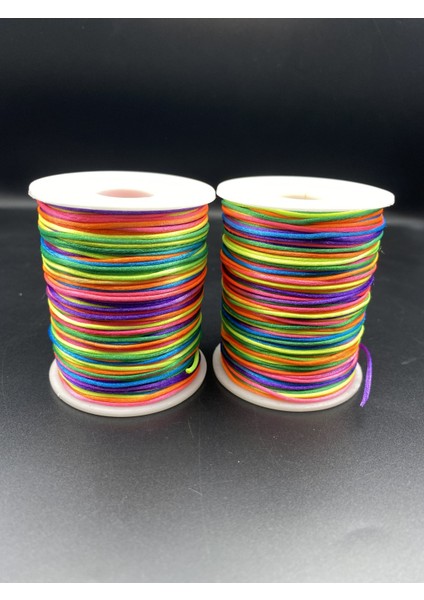 Floş Ip, 100 Metre (Bobin) Gökkuşağı Mix Renk Floş Ip, 1mm Floş Ip / Sıçan Kuyruğu Takı Bileklik Ipi fiyatları