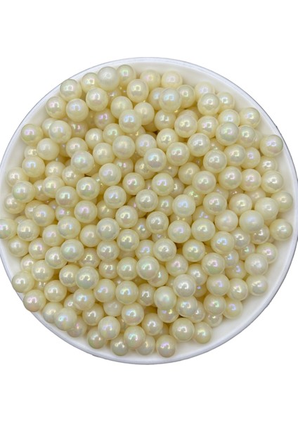 8mm Janjanlı Krem Renk Deliksiz Inci Boncuk, Deliksiz Plastik Çakma Incisi (50GR,~180ADET)