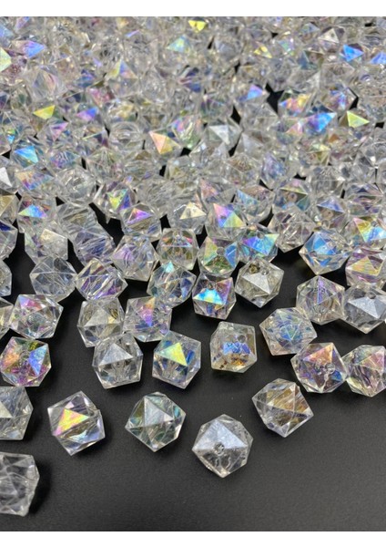 100GR 14MM Janjanlı Şeffaf Renk Küp, Kübik Model Akrilik Boncuk,takı ,çanta Boncuğu (100GR,~80ADET)