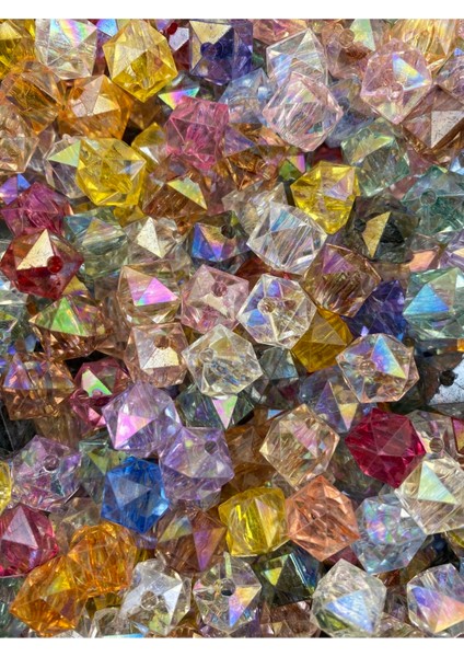 100gr 14mm Janjanlı Karışık Renk Küp, Kübik Akrilik Boncuk,takı ,çanta Boncuğu (100gr,~80adet) modelleri