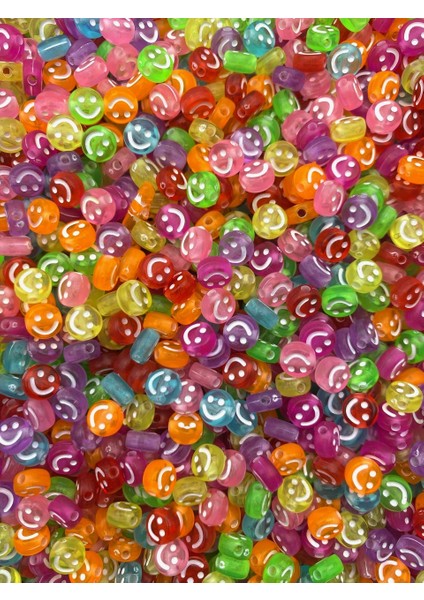 25GR Yassı Karışık Renkli Şeffaf Zemin Üzeri Smile, 4X7MM Gülen Yüz Boncuk (25 Gr, ~190 Adet) fiyatları