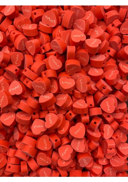 25 Adet Polimer Kil Üzeri Love Yazılı Kırmızı Kalp Fimo, Figür Boncuk,hobi ve Takı Yapımı fiyatları