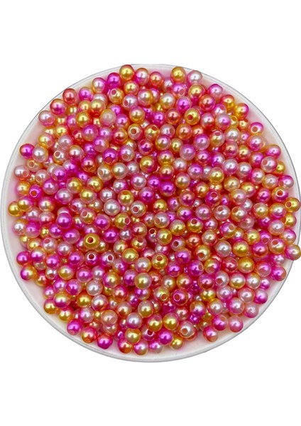 6mm Pembe - Sarı - Beyaz Renkli Ebruli Inci Boncuk,takı Yapım, Hobi Boncuğu (25GR ~240 Adet)