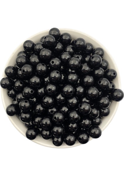 100GR 12MM Siyah Renk Lüks / Lüx Kaplama Plastik Inci Boncuk , Takı Boncuğu (100GR,~110 Adet)